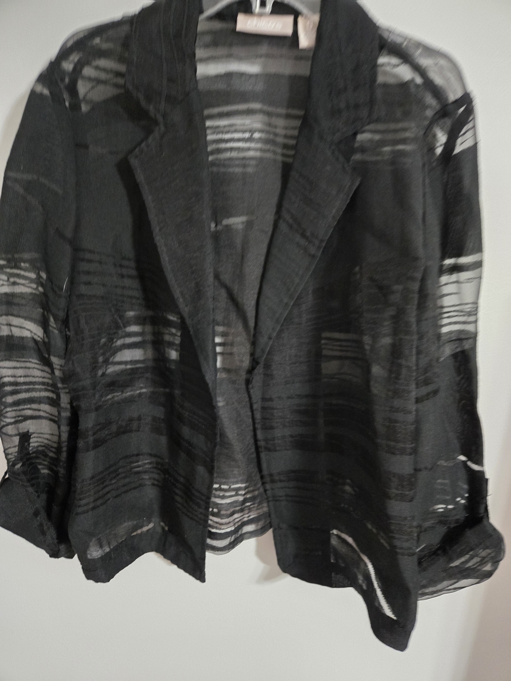 Chico's Sheer Black Striped Open-Front Blazer